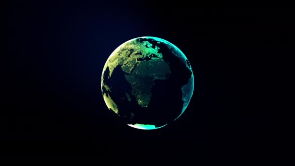 Земной шар с прозрачной ночной картой Земли медленно вращается вокруг своей оси — стоковое видео