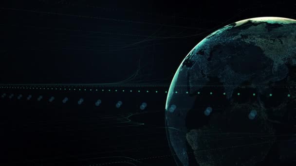 Földgömb átlátszó éjszakai térképe föld lassú forog körül tengelye — Stock videók