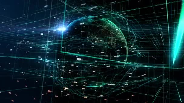 Terra globo con mappa notturna trasparente della terra ruota lento intorno al suo asse — Video Stock