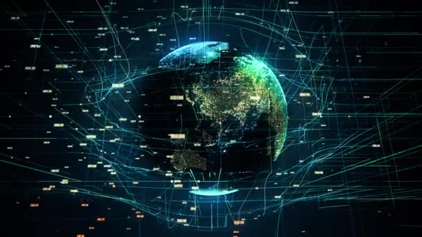 Terra globo con mappa notturna trasparente della terra ruota lento intorno al suo asse — Video Stock