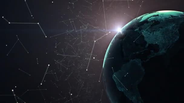 Globul Pământului cu o hartă transparentă de noapte a Pământului se rotește lent în jurul axei sale — Videoclip de stoc
