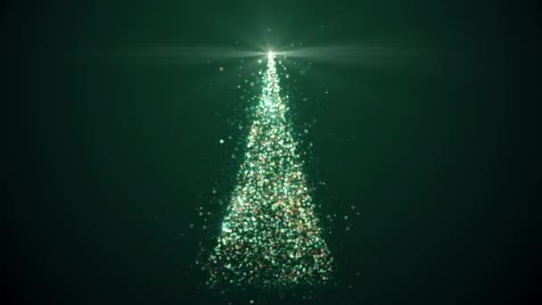 Frohe Weihnachten Grußkarte Weihnachtsbaum Mit Leuchtendem Licht Fallenden Schneeflocken Und — Stockvideo