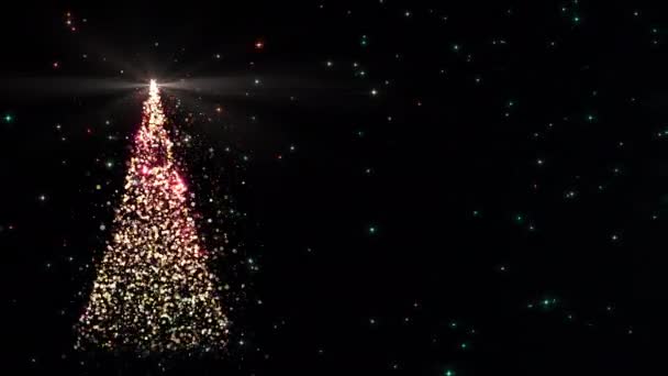 Frohe Weihnachten Grußkarte Weihnachtsbaum Mit Leuchtendem Licht Fallenden Schneeflocken Und — Stockvideo