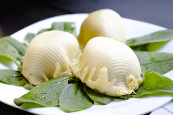 Pasta Snail Shells Stuffed Spinach Cheese — Stock Photo, Image