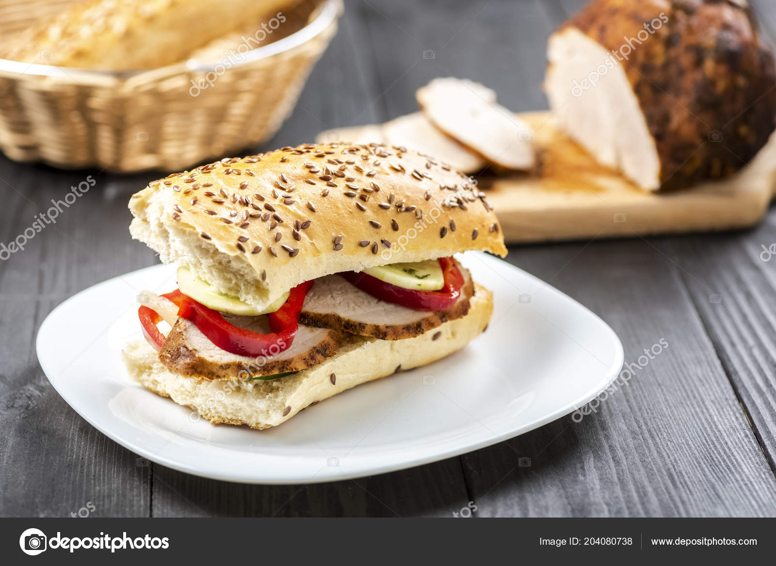 Homemade Roasted Ham Sandwich Bun Grains Stock Photo by ©rlat28 204080738