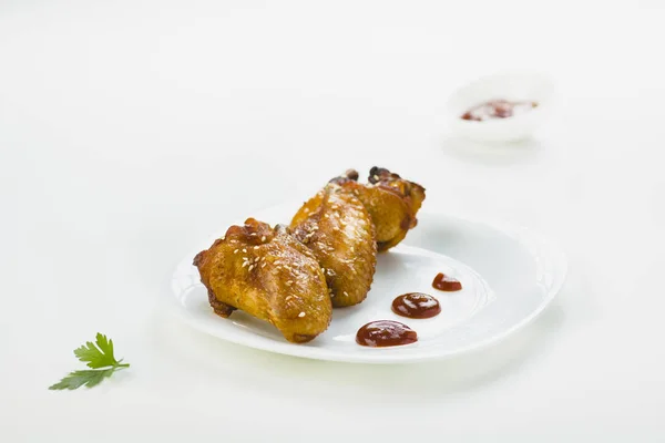 Fried Chicken Wings Sesame White Plate Stock Picture