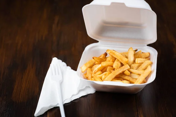 French Fries Styrofoam Box Still Hot Fast Food — Stock Photo, Image