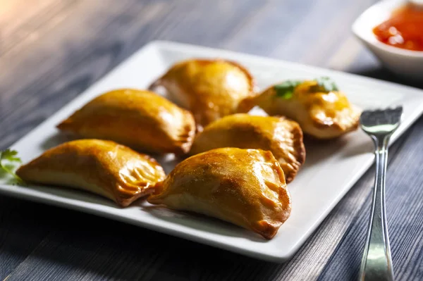 Empanada Dish South American Cuisine Baked Dumplings Stuffed Meat Vegetable — Stock Photo, Image