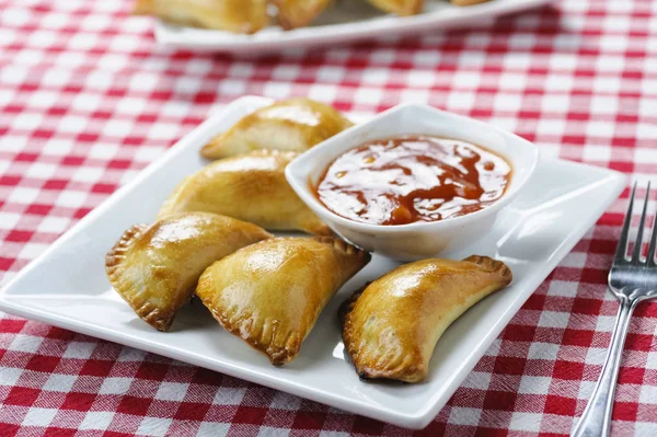 Empanada - a dish of South American cuisine - baked dumplings stuffed with meat and vegetable