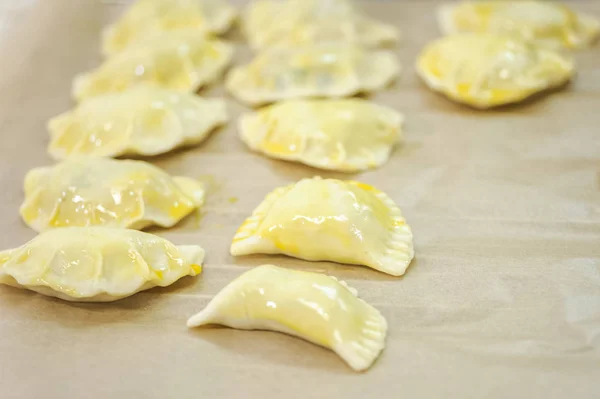 Preparation Dumplings Delicate Cakes Delicious Stuffing — Stock Photo, Image