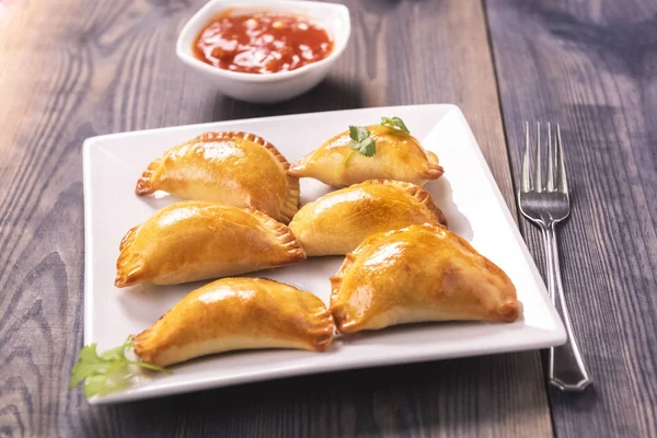 Empanada Dish South American Cuisine Baked Dumplings Stuffed Meat Vegetable — Stock Photo, Image