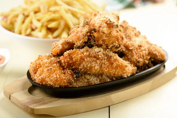 Chicken Strips Fries Sauce — Stock Photo, Image