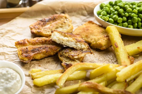 Fish Chips Vaak Gebruikt Voedsel Uit Britse Pubs — Stockfoto