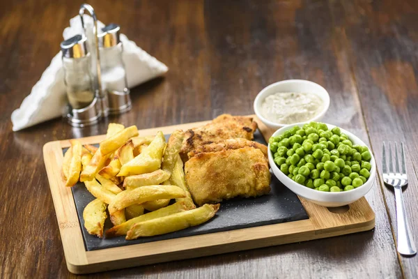 Fish Chips Vaak Gebruikt Voedsel Uit Britse Pubs — Stockfoto