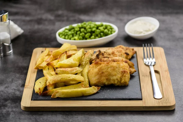 Fish Chips Vaak Gebruikt Voedsel Uit Britse Pubs — Stockfoto