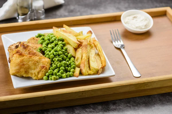 Fish Chips Vaak Gebruikt Voedsel Uit Britse Pubs — Stockfoto