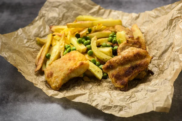 Fish Chips Vaak Gebruikt Voedsel Uit Britse Pubs — Stockfoto