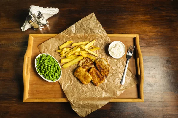 Fisk Och Chips Används Ofta Mat Från Brittiska Pubar — Stockfoto