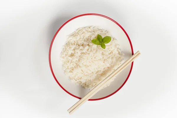 Bowl Rice Bamboo Mat — Stock Photo, Image