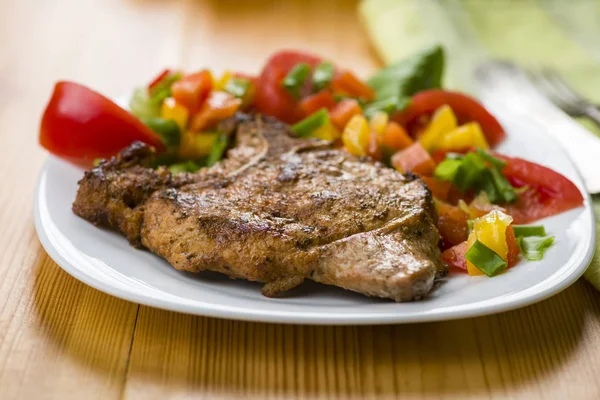 Roasted Pork Chop Bone Served Vegetables — Stock Photo, Image
