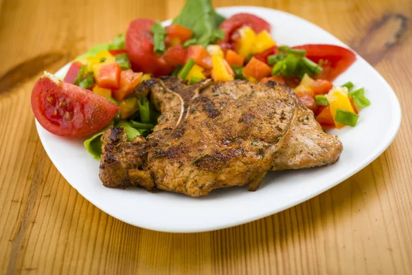 Roasted Pork Chop Bone Served Vegetables — Stock Photo, Image