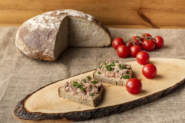 Bread with lard and pate — Stock Photo, Image