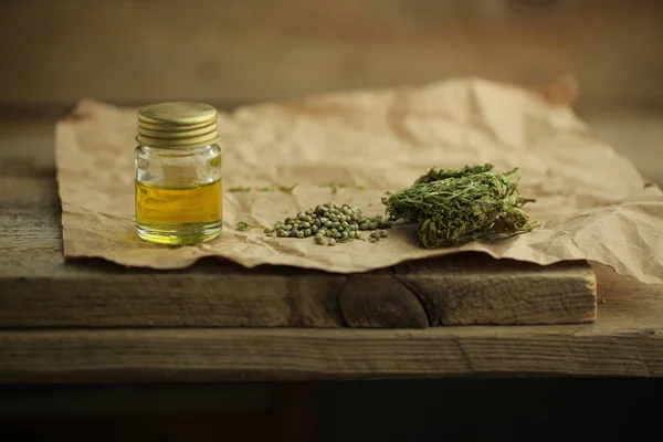 Cannabis Olie Cbd Hennep Een Tafel — Stockfoto