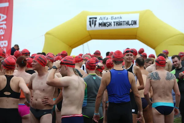 Biélorussie Minsk Juillet 2018 Les Athlètes Échauffent Début Triathlon Minsk — Photo
