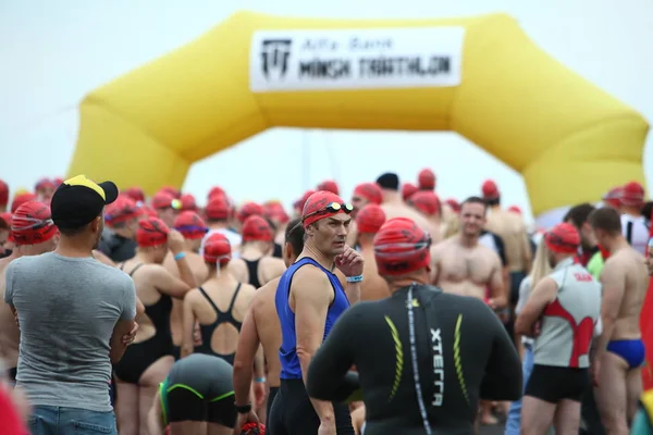 Biélorussie Minsk Juillet 2018 Les Athlètes Échauffent Début Triathlon Minsk — Photo