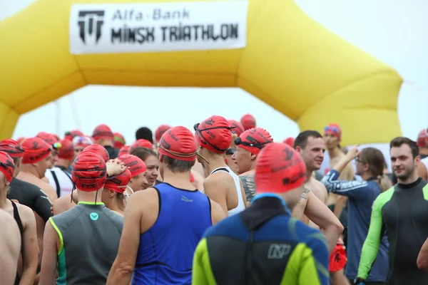 Biélorussie Minsk Juillet 2018 Les Athlètes Échauffent Début Triathlon Minsk — Photo