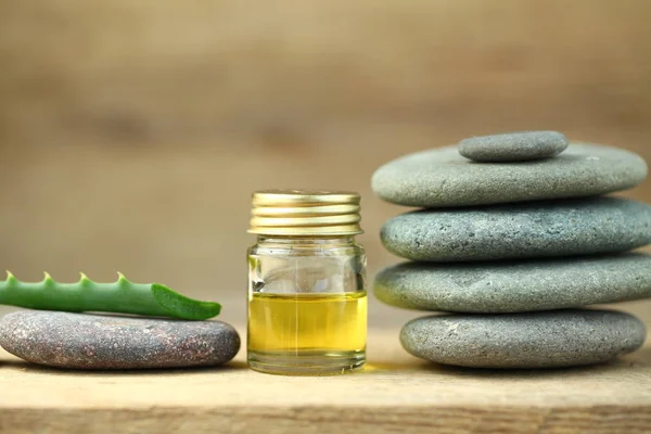 Olio Aloe Spa Terapia Legno Sfondo — Foto Stock