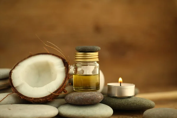 Kokosolie Voor Massage Pebble Kaars — Stockfoto