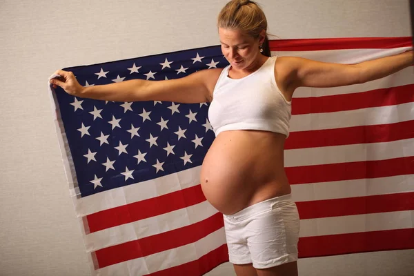 Płodność Ameryce Koncepcja Dziewczyna Ciąży Flaga Amerykańska — Zdjęcie stockowe