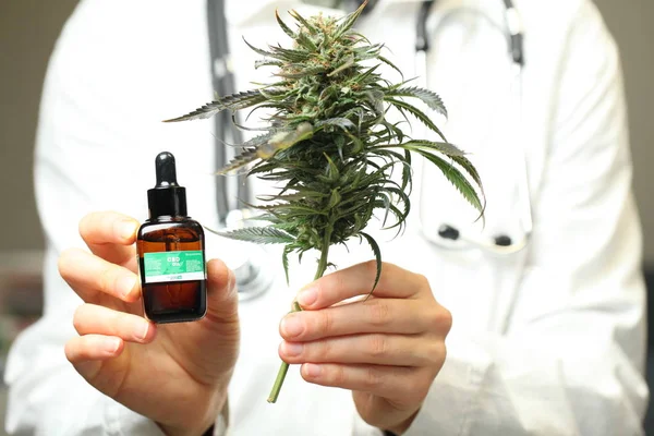 Médico Asimiento Mano Ofrecer Los Pacientes Marihuana Medicinal Aceite Receta — Foto de Stock