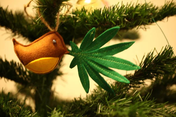 Hoja Cannabis Juguete Hecho Mano Pico Del Pájaro Cannabis Marihuana — Foto de Stock