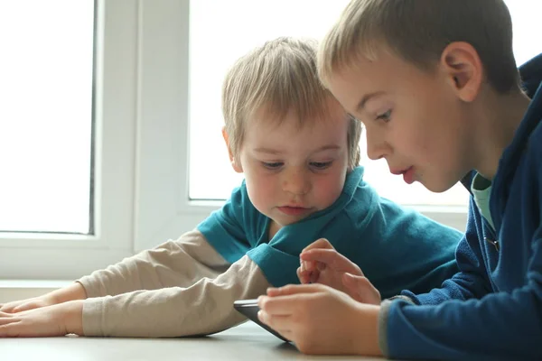 Game Addiction Children Two Brothers — Stock Photo, Image