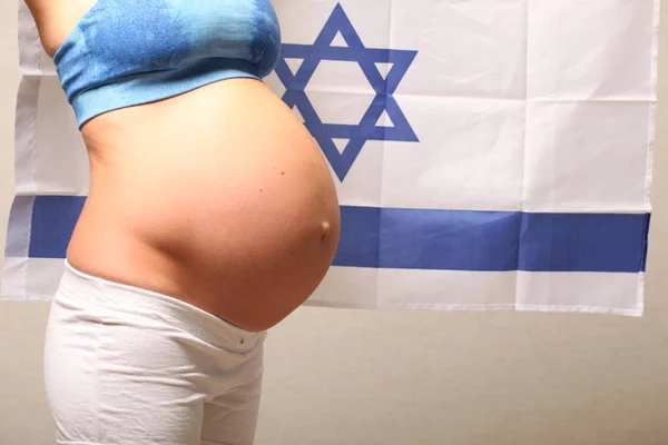 Fertilidad Israel Concepto Una Niña Embarazada Bandera Israel — Foto de Stock