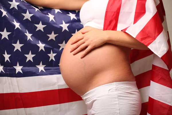 Fertilité Amérique Concept Fille Enceinte Drapeau Américain — Photo