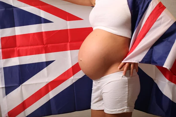 Fertilidad Reino Unido Concepto Una Niña Embarazada Bandera Inglesa — Foto de Stock