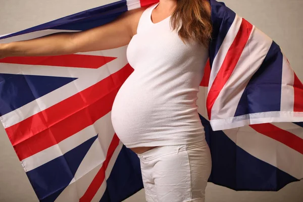 Fertilidade Reino Unido Conceito Uma Menina Grávida Bandeira Inglesa — Fotografia de Stock