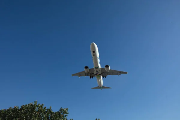 Israel Eilat Juni 2018 Israelisk Passagerareflygbolag Landar Framför Blå Himmel — Stockfoto