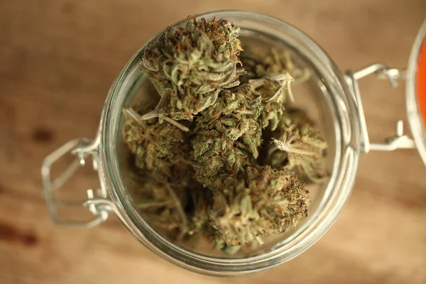 Marihuana Medicinal Frasco Vidrio — Foto de Stock