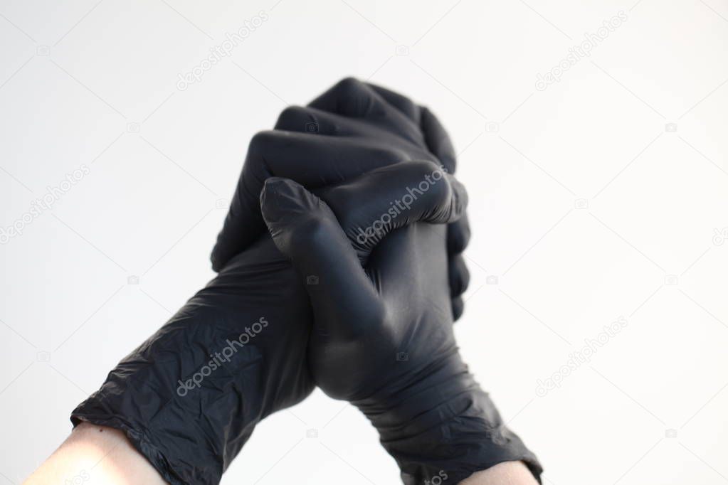 Women hand in black gloves