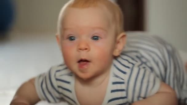 Cute Infant Boy Crawling Floor — Stock Video