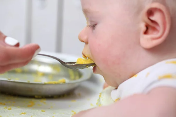Cute Little Infant Boy Eating — Stock Photo, Image