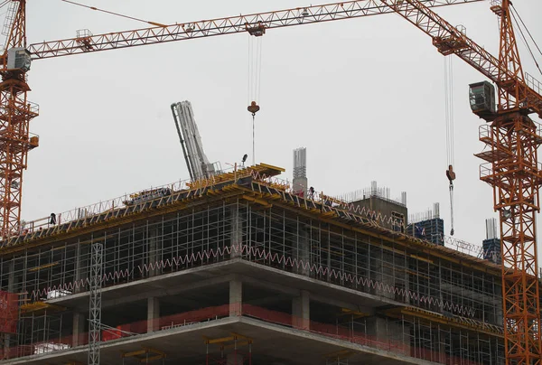 Belarús Minsk Mayo 2015 Edificio Sitio Construcción Muro Hormigón Encofrado — Foto de Stock