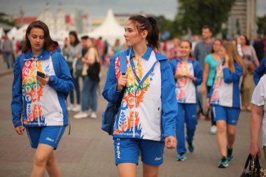 Beyaz Rusya, Minsk, 17 Haziran 2019. Minsk ikinci Avrupa oyunları Logo amblem sembolizm.