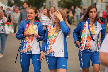 Beyaz Rusya, Minsk, 17 Haziran 2019. Minsk ikinci Avrupa oyunları Logo amblem sembolizm.