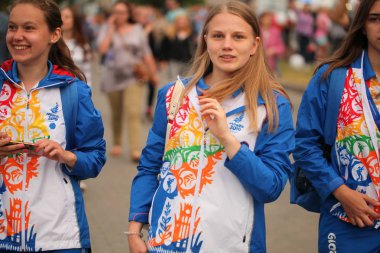 Beyaz Rusya, Minsk, 17 Haziran 2019. Minsk ikinci Avrupa oyunları Logo amblem sembolizm.