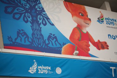 Beyaz Rusya, Minsk, 17 Haziran 2019. Minsk ikinci Avrupa oyunları Logo amblem sembolizm.